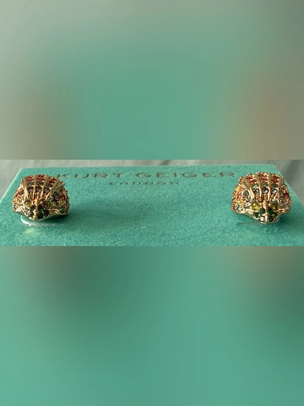 Kurt Geiger NWT Gold Tone Eagle Head Earrings with Rainbow Colored Crystals